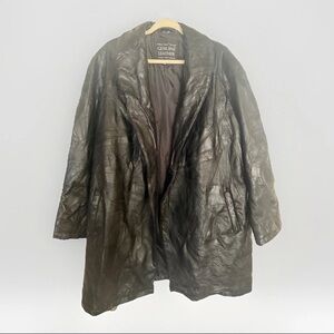 NAVARRE Italian Stone Design Patchwork Leather Trench Coat Mens Sz 2XL Black